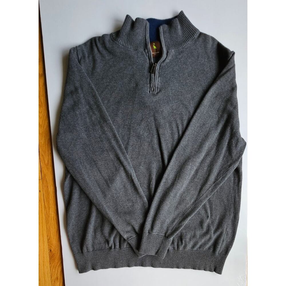 Tailorbyrd Quarter Zip Fine Knit 100% Cotton Pullover Sweater, Gray, Sz XLT